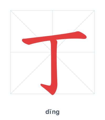تدريب ترتيب الخطوط لـ 丁 - dīng