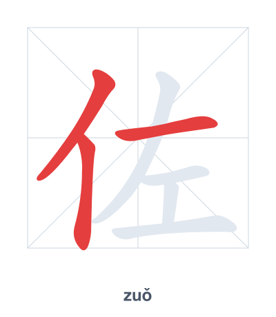 แบบฝึกลำดับเส้นสำหรับ 佐 - zuǒ