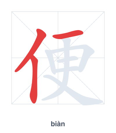 تدريب ترتيب الخطوط لـ 便 - biàn/pián