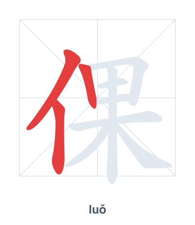 แบบฝึกลำดับเส้นสำหรับ 倮 - luǒ