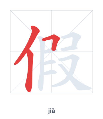 แบบฝึกลำดับเส้นสำหรับ 假 - jiǎ/jià