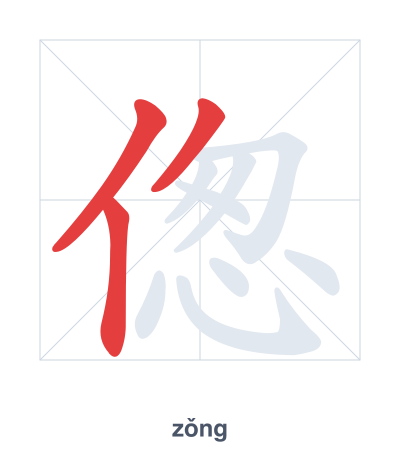 Pratica dell'ordine dei tratti per 偬 - zǒng