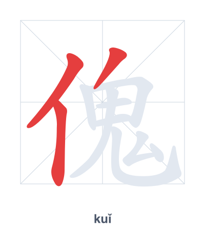 Latihan urutan goresan untuk 傀 - kuǐ