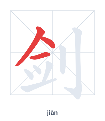 Latihan urutan goresan untuk 剑 - jiàn