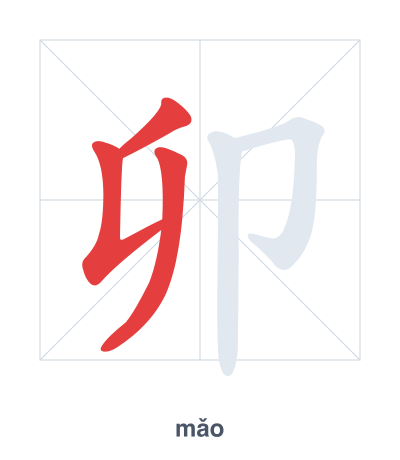 Latihan urutan goresan untuk 卯 - mǎo