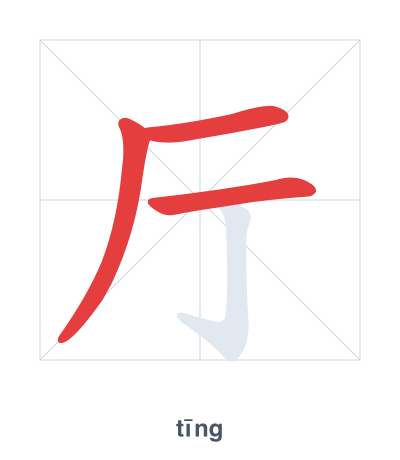 แบบฝึกลำดับเส้นสำหรับ 厅 - tīng