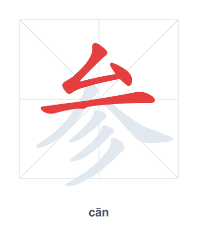 Практика порядка черт для 参 - cān/cēn/shēn