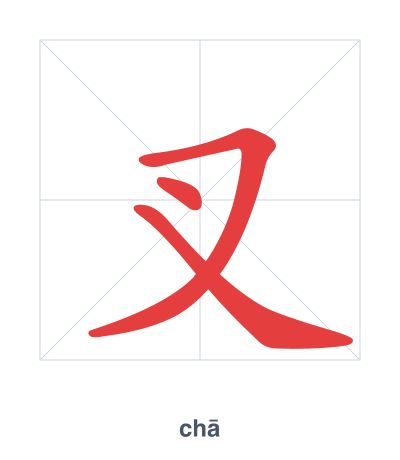 แบบฝึกลำดับเส้นสำหรับ 叉 - chā
