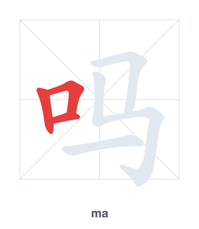 吗(ma/mǎ) 획순 연습