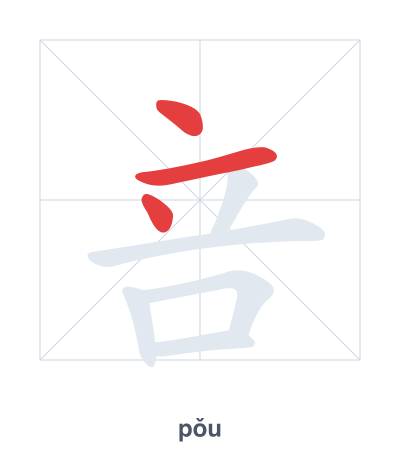 Prática de ordem dos traços para 咅 - pǒu