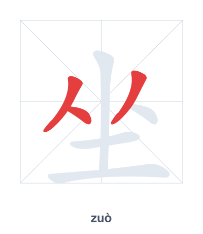Pratica dell'ordine dei tratti per 坐 - zuò