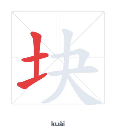 Latihan urutan goresan untuk 块 - kuài