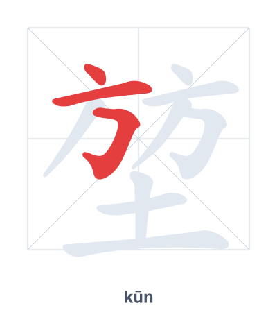 Práctica de orden de trazos para 堃 - kūn