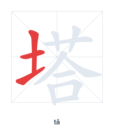 แบบฝึกลำดับเส้นสำหรับ 塔 - tǎ
