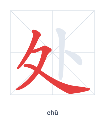 Практика порядка черт для 处 - chǔ/chù