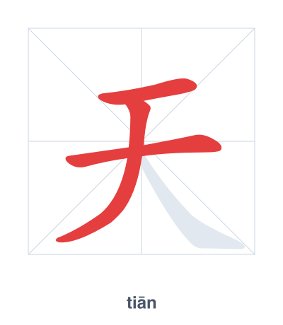 แบบฝึกลำดับเส้นสำหรับ 天 - tiān