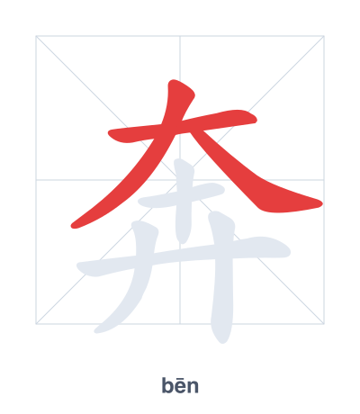 แบบฝึกลำดับเส้นสำหรับ 奔 - bēn/bèn