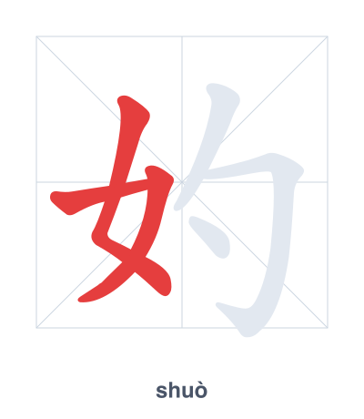 Pratica dell'ordine dei tratti per 妁 - shuò