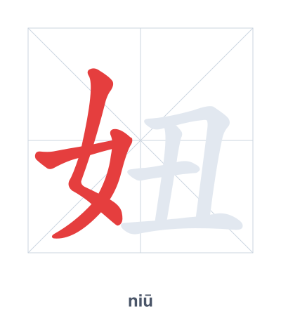 Pratica dell'ordine dei tratti per 妞 - niū