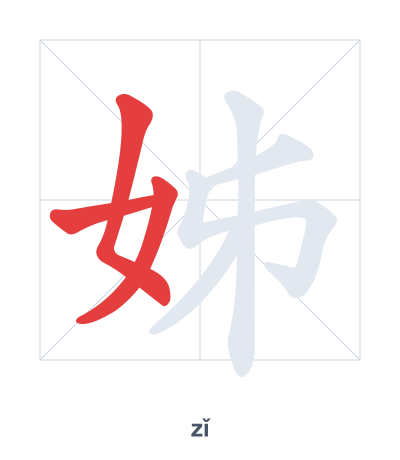 แบบฝึกลำดับเส้นสำหรับ 姊 - zǐ