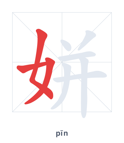 Pratica dell'ordine dei tratti per 姘 - pīn