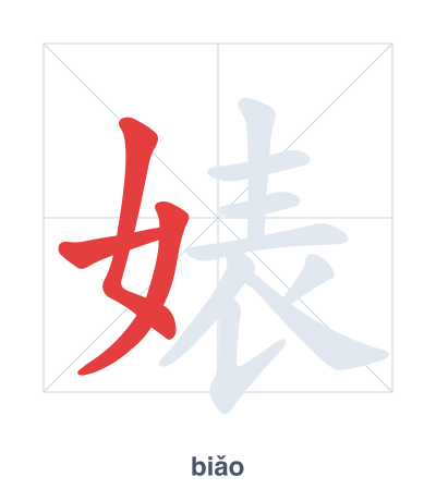 แบบฝึกลำดับเส้นสำหรับ 婊 - biǎo