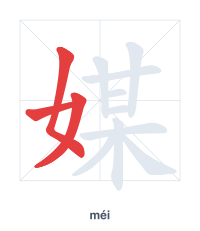 แบบฝึกลำดับเส้นสำหรับ 媒 - méi