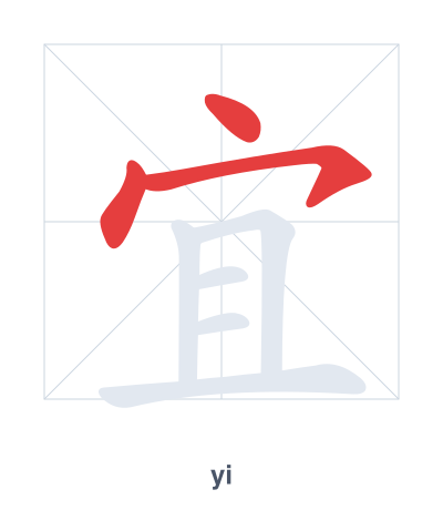 تدريب ترتيب الخطوط لـ 宜 - yi/yí