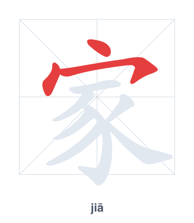 แบบฝึกลำดับเส้นสำหรับ 家 - jiā