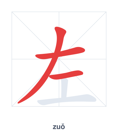 แบบฝึกลำดับเส้นสำหรับ 左 - zuǒ