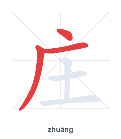 تدريب ترتيب الخطوط لـ 庄 - zhuāng