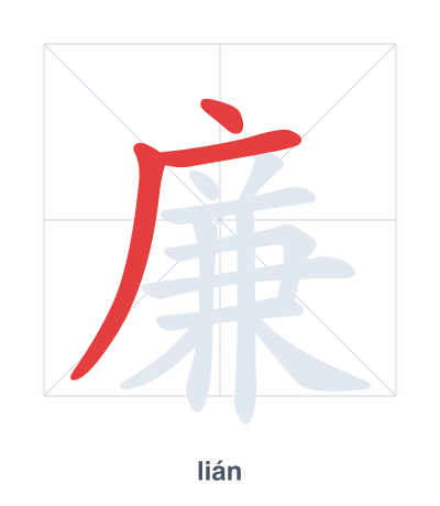 Pratique de l'ordre des traits pour 廉 - lián