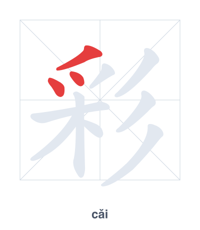 Latihan urutan goresan untuk 彩 - cǎi