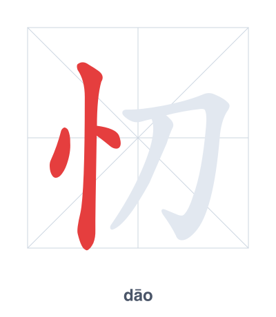 تدريب ترتيب الخطوط لـ 忉 - dāo