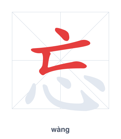 تدريب ترتيب الخطوط لـ 忘 - wàng