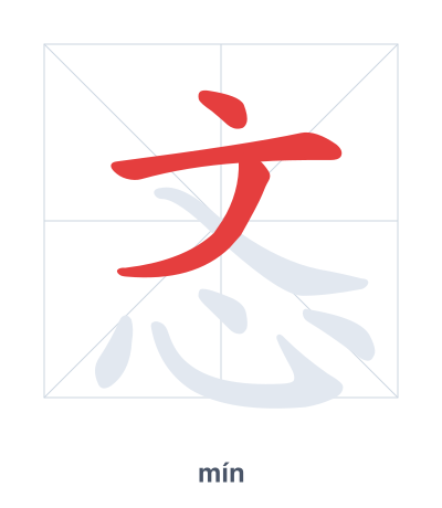 تدريب ترتيب الخطوط لـ 忞 - mín