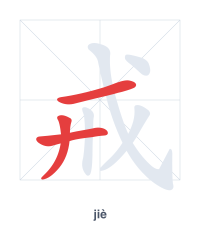 Latihan urutan goresan untuk 戒 - jiè