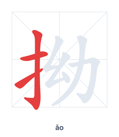 Pratica dell'ordine dei tratti per 拗 - ǎo/ào/niù