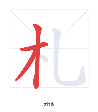 แบบฝึกลำดับเส้นสำหรับ 札 - zhá