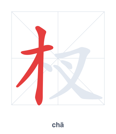 Pratica dell'ordine dei tratti per 杈 - chā/chà