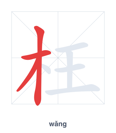 تدريب ترتيب الخطوط لـ 枉 - wǎng