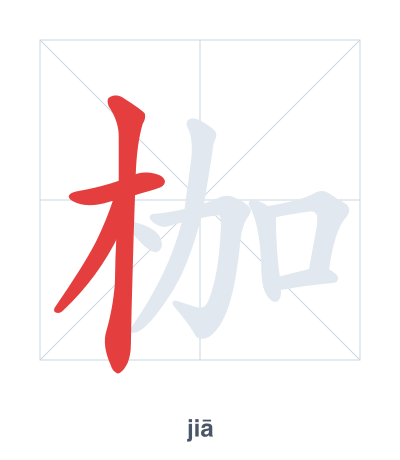 แบบฝึกลำดับเส้นสำหรับ 枷 - jiā