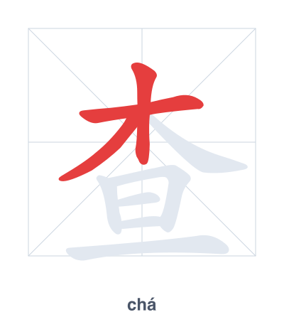 Pratica dell'ordine dei tratti per 查 - chá/zhā