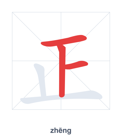 正（zhēng/zhèng）の筆順練習