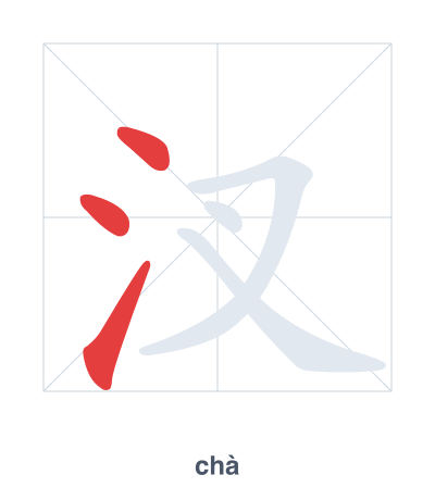 Pratica dell'ordine dei tratti per 汊 - chà