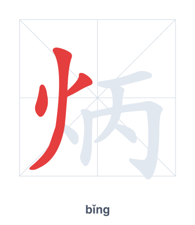 تدريب ترتيب الخطوط لـ 炳 - bǐng