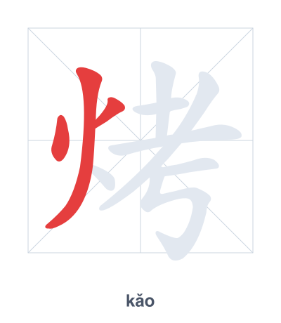 Pratique de l'ordre des traits pour 烤 - kǎo