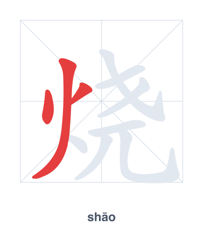 Latihan urutan goresan untuk 烧 - shāo