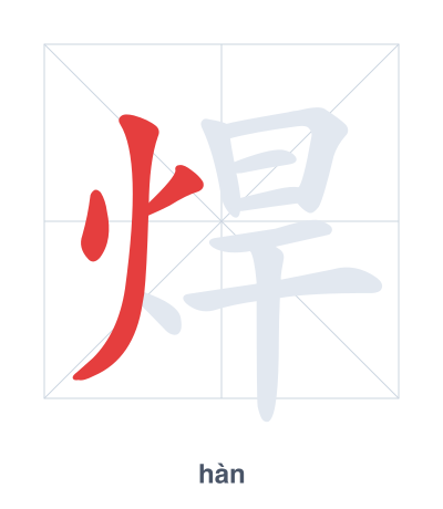 تدريب ترتيب الخطوط لـ 焊 - hàn