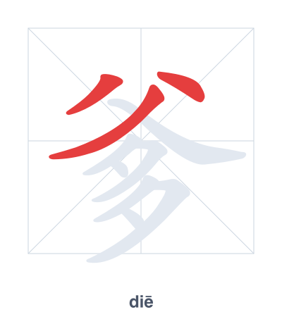تدريب ترتيب الخطوط لـ 爹 - diē